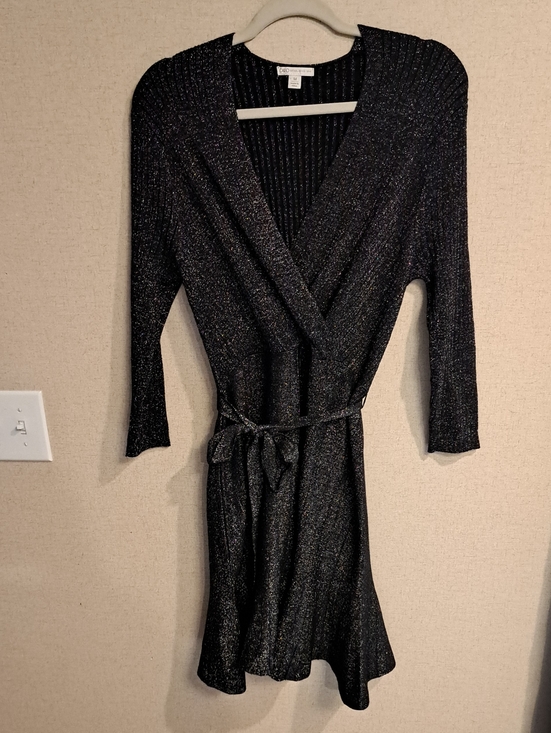 Cato Dresses & Skirts - Cato Black Metallic Wrap Dress with Tie Waist